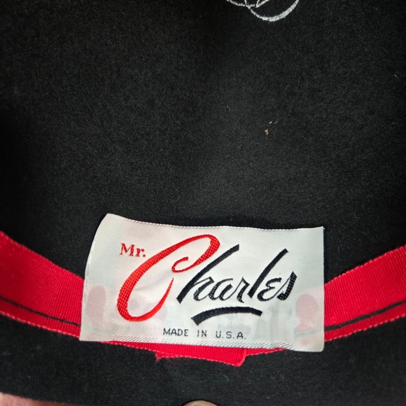 Vintage Mr Charles Black Wool Hat Gold‎ Bow Birdcage Veil Church Derby USA Made main image 4